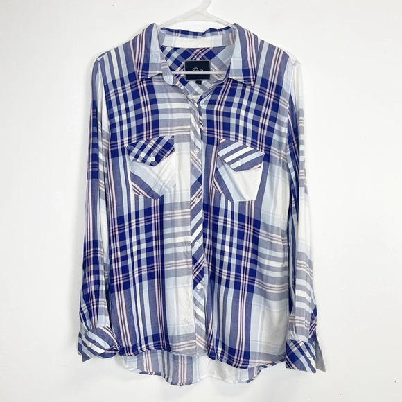 Rails Button Up Shirt Womens Size Medium Purple Blue Plaid Long Sleeve - Picture 1 of 10